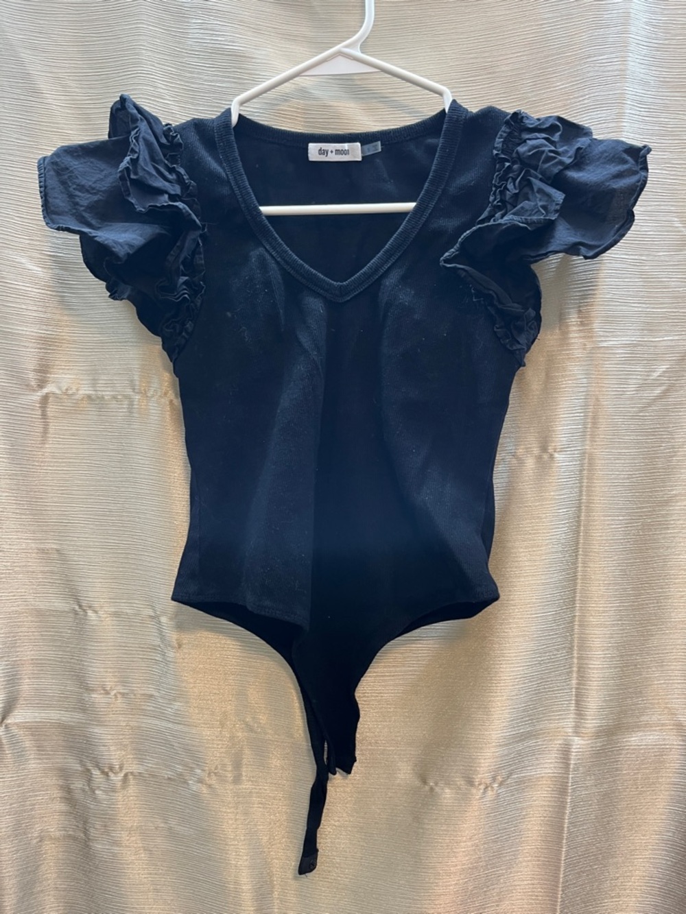 Day + Moon Navy Ruffle Sleeve V-Neck Bodysuit
